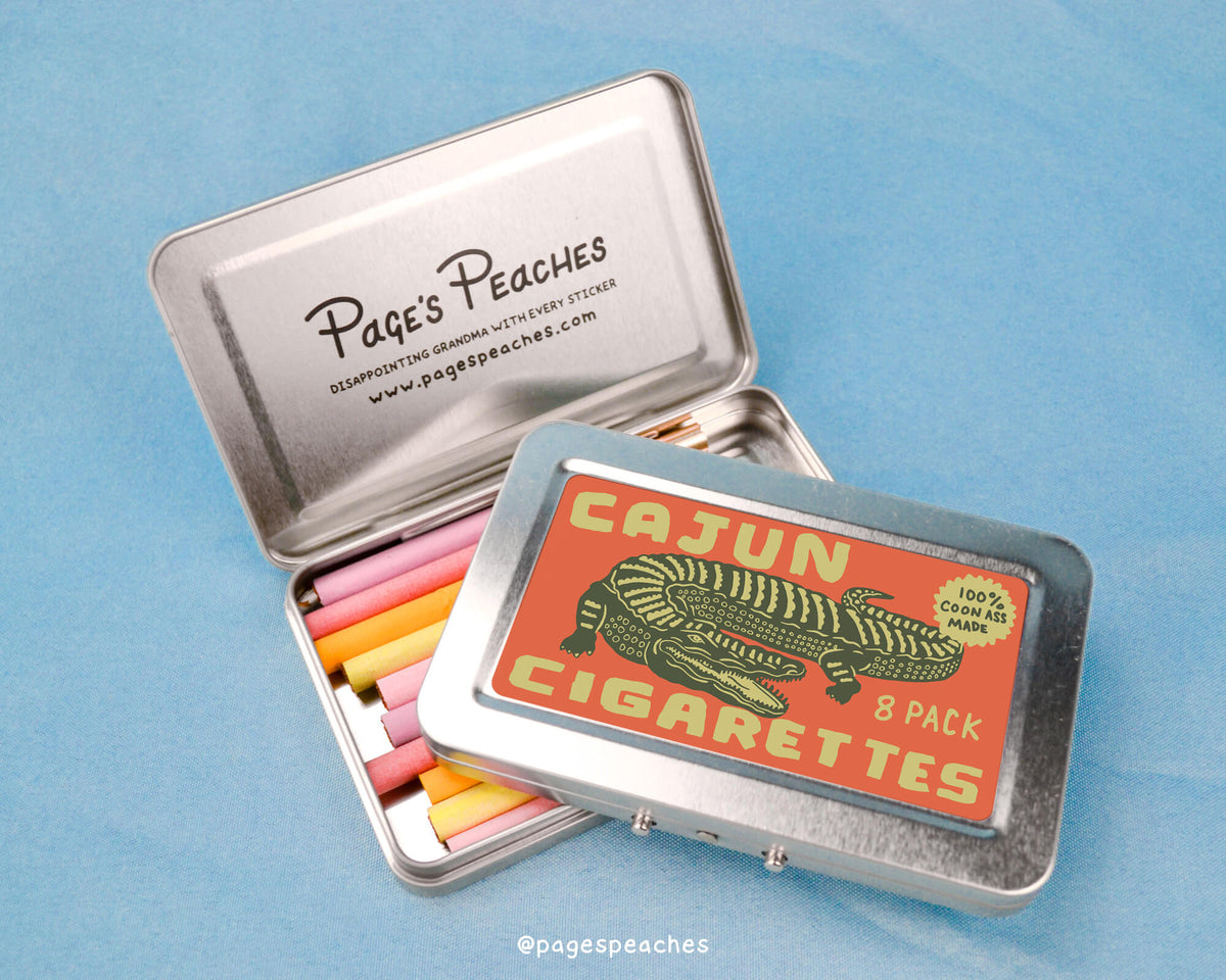 a tin of cigarettes sitting on top of a blue table