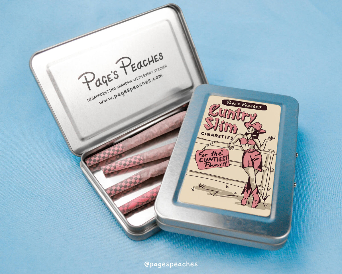 a tin of matches sitting on top of a blue table