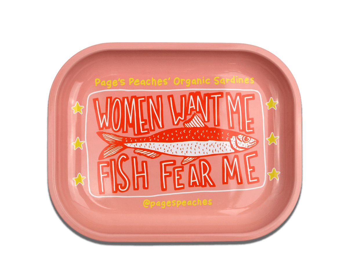 Funny meme rolling tray with ‘Women Want Me Fish Fear Me’ design