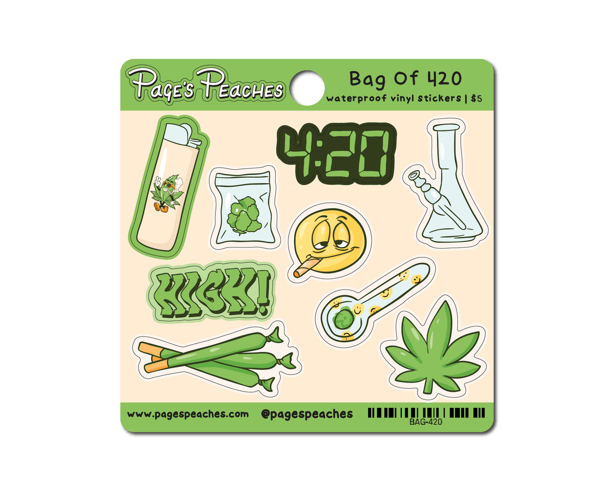 420 mini sticker pack with weed-themed designs