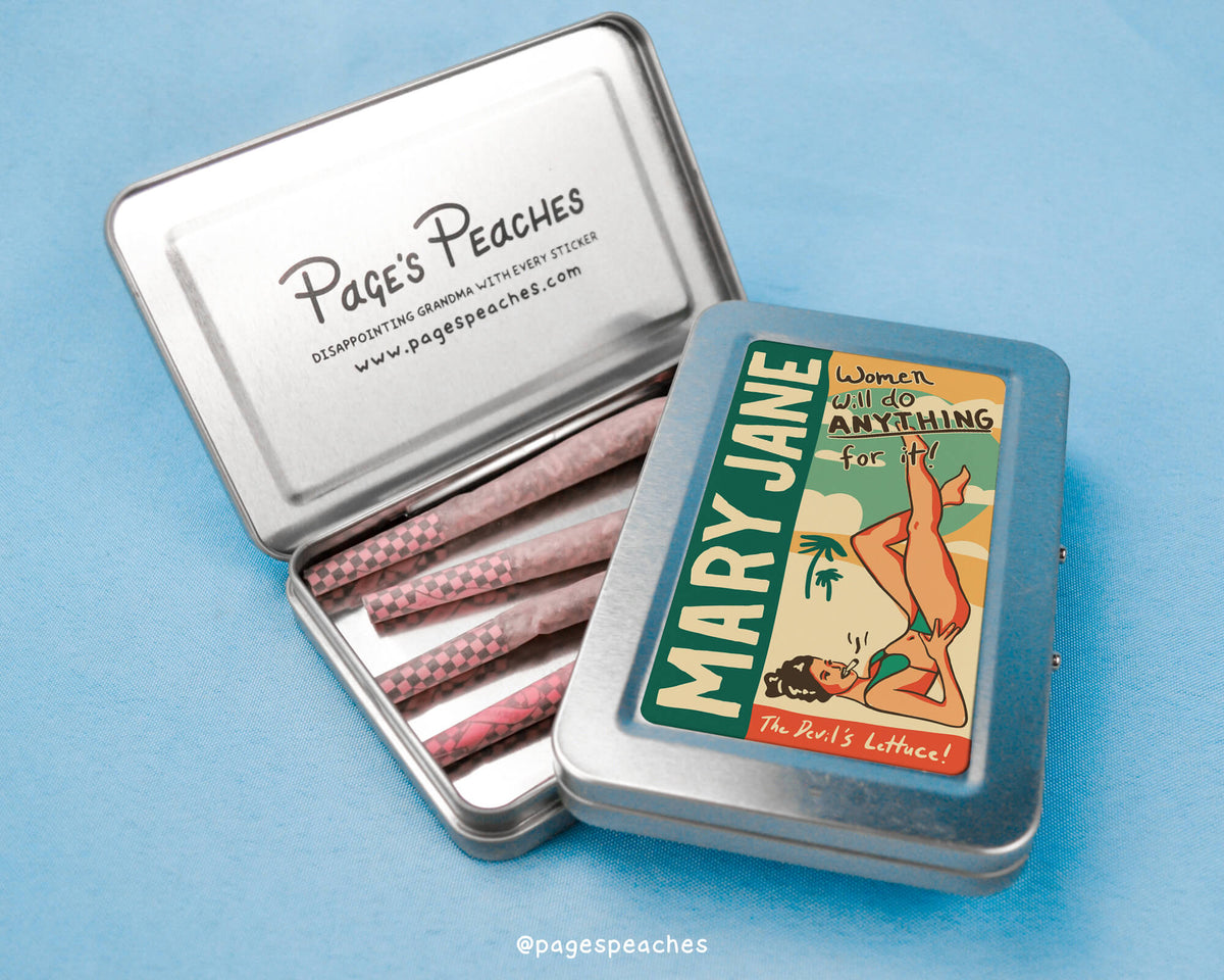 a tin of matches sitting on top of a blue table