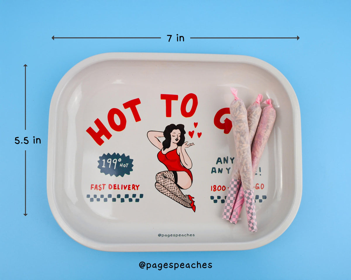 Compact metal tray with bold retro-style lettering and pop-inspired colors
