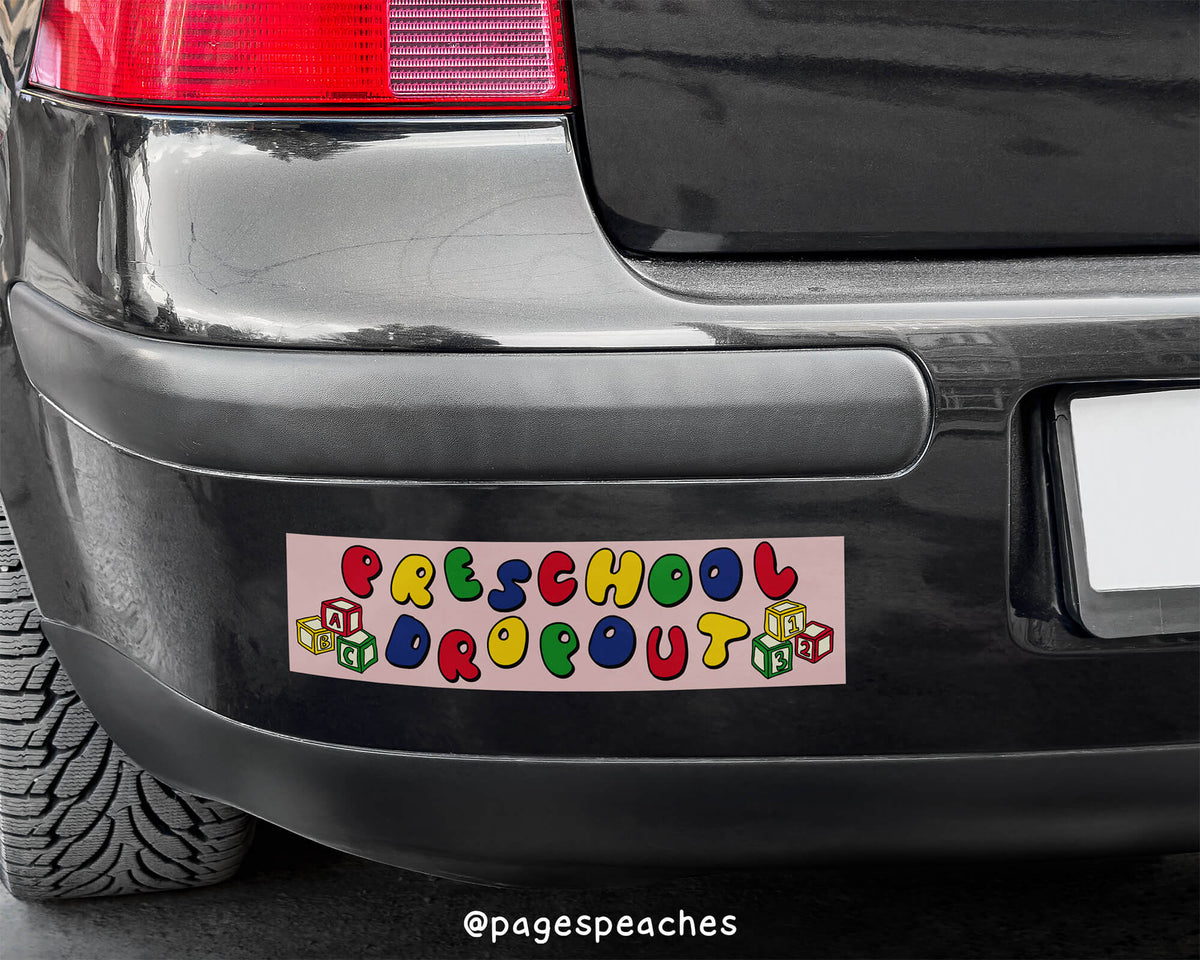 3 x 11.5 inch sticker with colorful lettering and pastel block illustrations