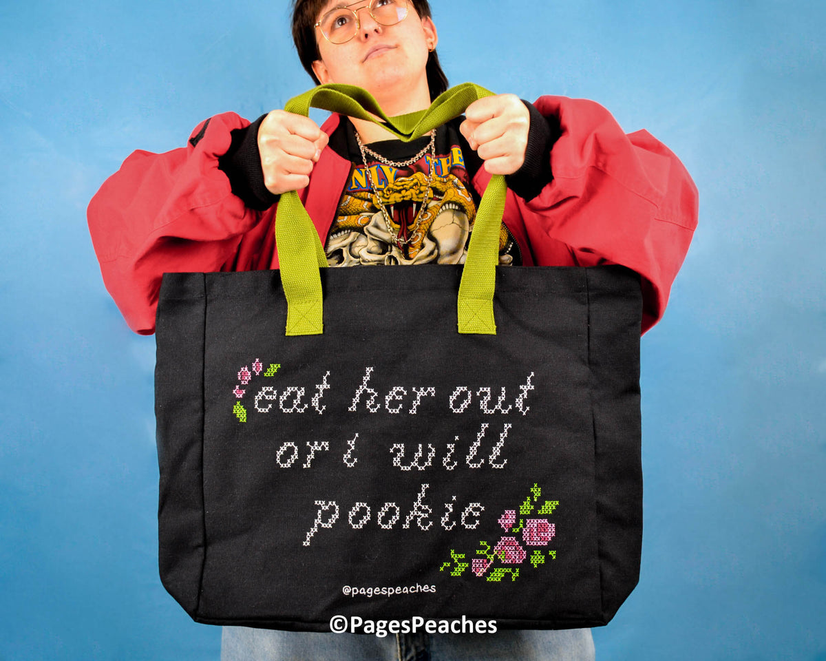 Canvas tote by Page’s Peaches with cheeky feminist design