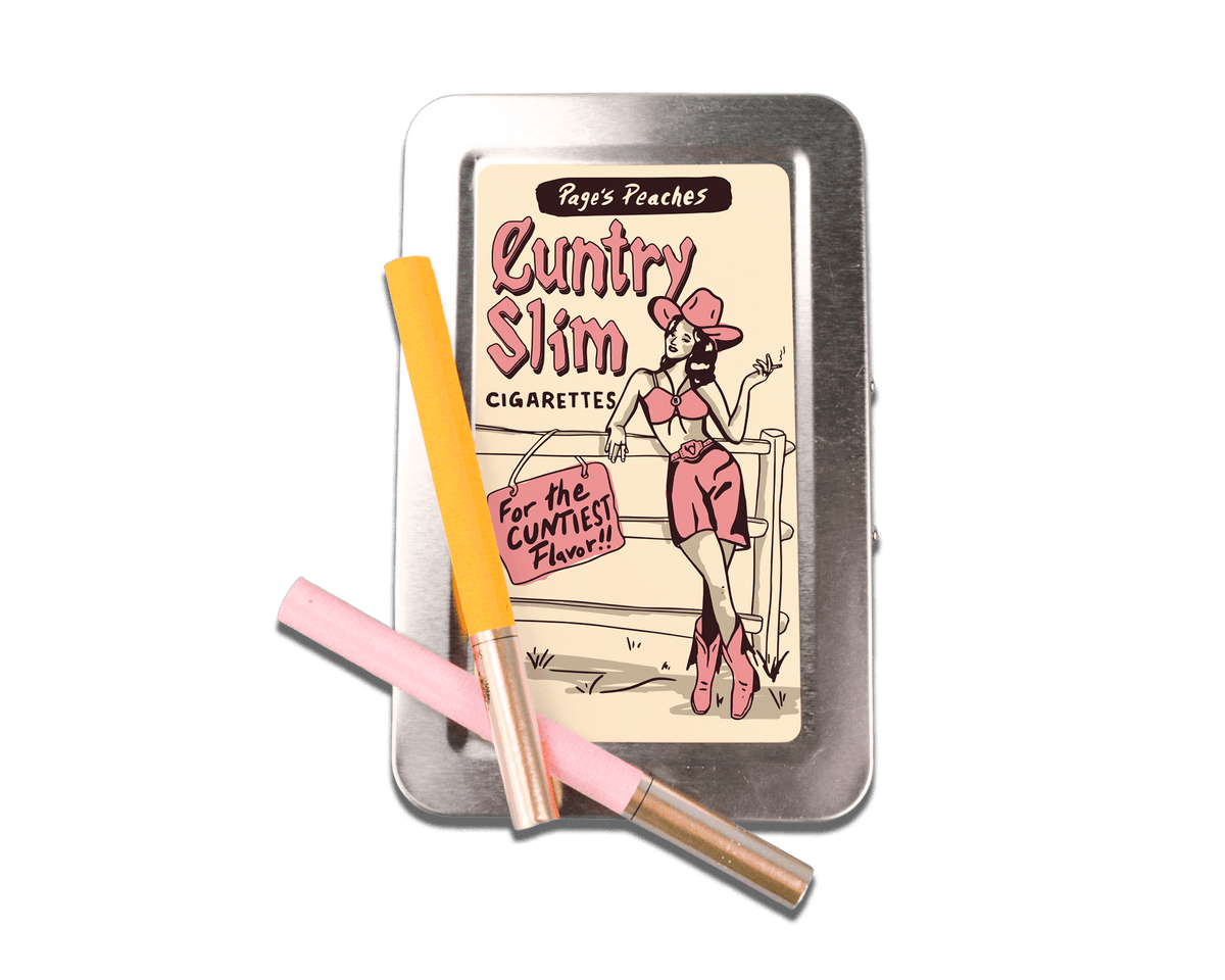 a cigarette tin with a cigarette in it