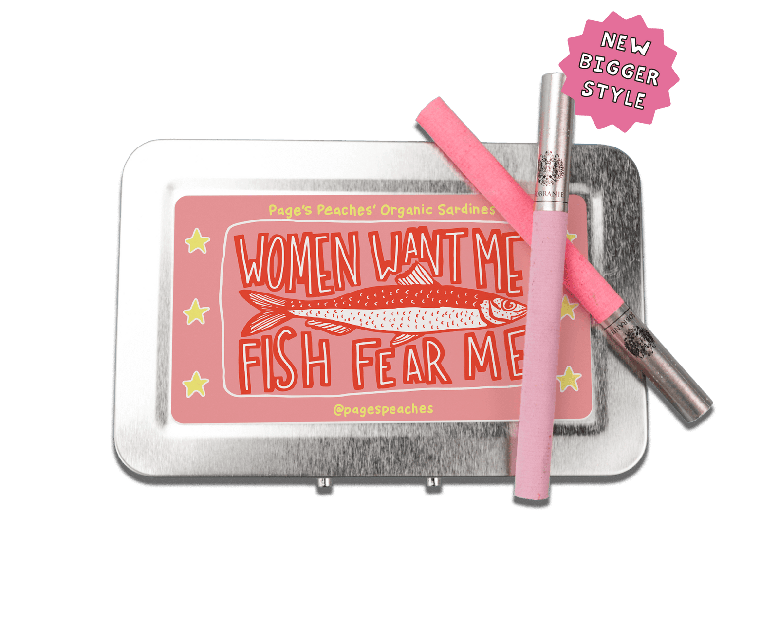 a pink pen sitting on top of a metal tray